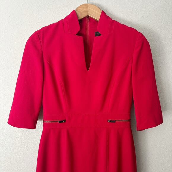 Tahari ASL Ponte Knit Red Mini Dress Zip Accent Women's Size 6 - Picture 2 of 14